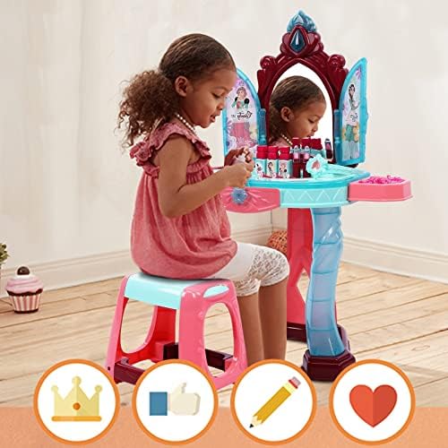 Kids Vanity Dressing Table - Make Up Desk w/Stool Beauty Kit Glamour Princess Magic Mirror Lights Music Pretend Toy Children for Child Beauty Dresser Table with Fashion & Makeup Accessories for Girls - Image 2