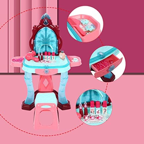 Kids Vanity Dressing Table - Make Up Desk w/Stool Beauty Kit Glamour Princess Magic Mirror Lights Music Pretend Toy Children for Child Beauty Dresser Table with Fashion & Makeup Accessories for Girls - Image 5