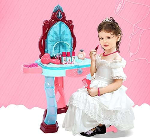 Kids Vanity Dressing Table - Make Up Desk w/Stool Beauty Kit Glamour Princess Magic Mirror Lights Music Pretend Toy Children for Child Beauty Dresser Table with Fashion & Makeup Accessories for Girls - Image 3