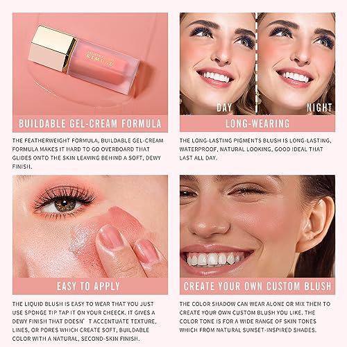 KIMUSE Soft Cream Blush Makeup, Liquid Blush for Cheeks, Weightless, Long-Wearing, Smudge Proof, Natural-Looking, Dewy Finish - Image 2