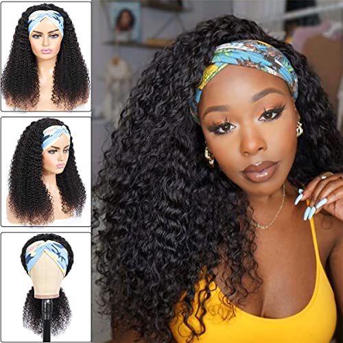 Kinky Curly Headband Wigs Human Hair for Women Natural 1B# Real Virgin Brazilian Hair Wigs New Hairstyle Headband Wig Kinky Curls Head Band Wig for Beauty 16 Inch