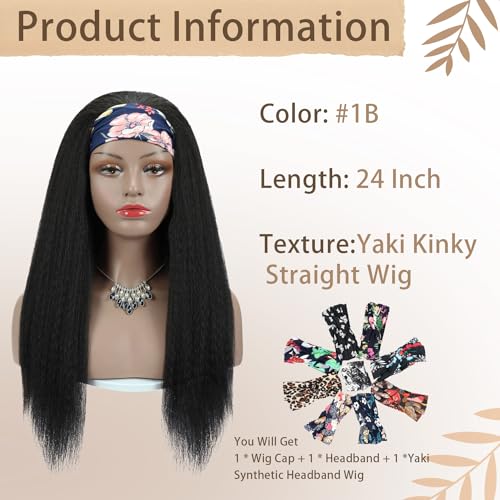 Kinky Straight 24 Inch Yaki Headband Wig Glueless Synthetic for Black Women - Image 5