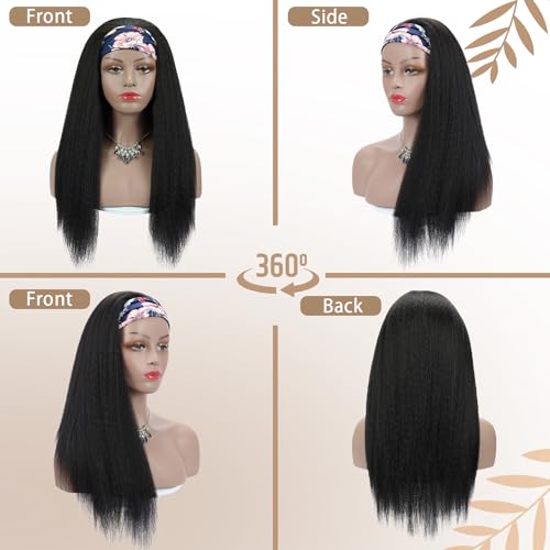 Kinky Straight 24 Inch Yaki Headband Wig Glueless Synthetic for Black Women - Image 3