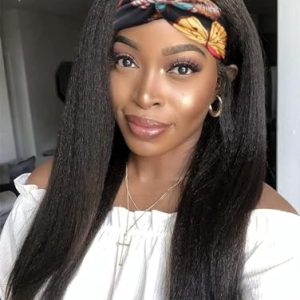 Kinky Straight 24 Inch Yaki Headband Wig Glueless Synthetic for Black Women
