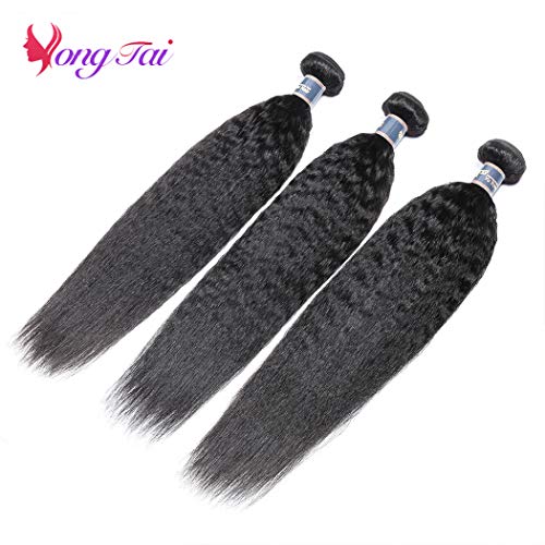 Kinky Straight Hair 3 Bundles 12 12 12 Inch Yaki Human Hair Weave Unprocessed Brazilian Virgin Kinky Straight Bundles Sew in Hair Extensions 1 B Color - Image 3