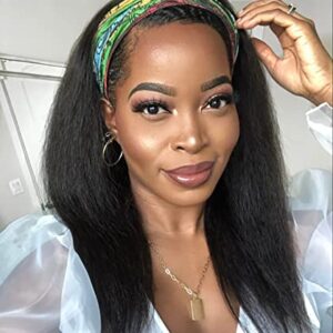 Kinky Straight Headband Wig, Soft & Natural as Human Hair, Glueless Headband Wigs for Black Women, Long Black Italian Yaki Synthetic Half Wig 16 Inch