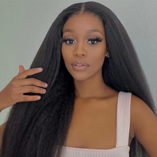 kinky straight Wear and Go Glueless Wig HD Lace Pre Cut 4x4 HD Lace Front Wigs Human Hair for Women Glueless Wig with Elastic Band Natural Hairline 200% Density yaki straight human hair wig