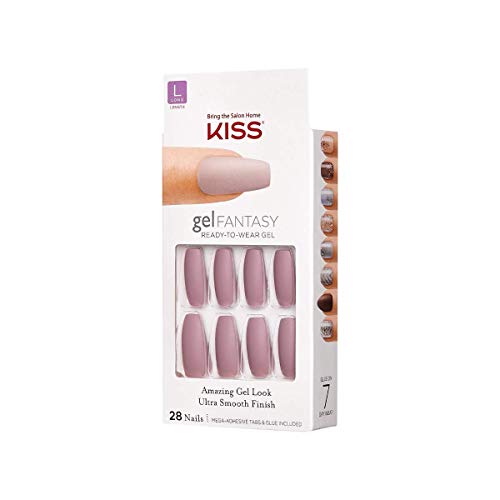 KISS Gel Fantasy Ready-to-Wear Press-On Gel Nails, “Stick Together”, Long, Dark Pink, Nail Kit with 24 Mega Adhesive Tabs, Pink Gel Glue, Manicure Stick, Mini File, and 28 Fake Nails - Image 2