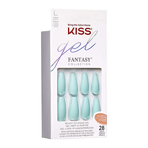 KISS Gel Fantasy Ready-to-Wear Press-On Sculpted Gel Nails, “Back It Up”, Long, Teal, High Arch Nail Kit with Pink Gel Nail Glue, Manicure Stick, Mini Nail File, and 28 Fake Nails - Image 2