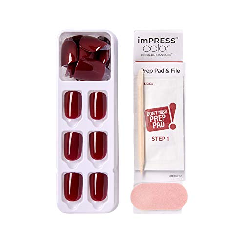 KISS imPRESS No Glue Mani Press On Nails, Color, 'I'm Not a Cinna', Red, Short Size, Squoval Shape, Includes 30 Nails, Prep Pad, Instructions Sheet, 1 Manicure Stick, 1 Mini File - Image 5