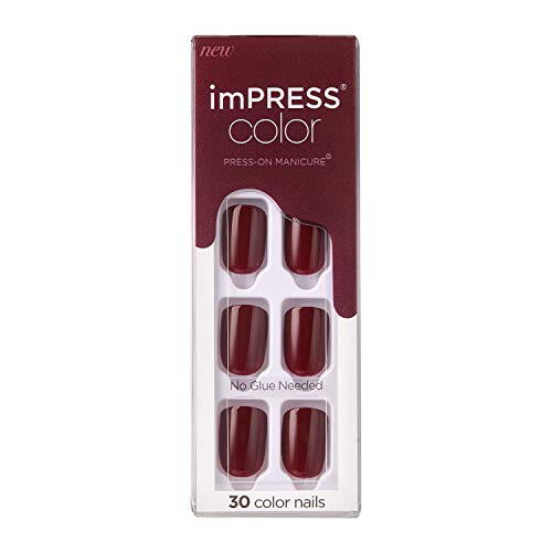 KISS imPRESS No Glue Mani Press On Nails, Color, 'I'm Not a Cinna', Red, Short Size, Squoval Shape, Includes 30 Nails, Prep Pad, Instructions Sheet, 1 Manicure Stick, 1 Mini File