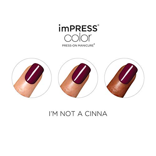 KISS imPRESS No Glue Mani Press On Nails, Color, 'I'm Not a Cinna', Red, Short Size, Squoval Shape, Includes 30 Nails, Prep Pad, Instructions Sheet, 1 Manicure Stick, 1 Mini File - Image 7