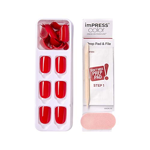 KISS imPRESS No Glue Mani Press On Nails, Color, 'Reddy or Not', Red, Short Size, Squoval Shape, Includes 30 Nails, Prep Pad, Instructions Sheet, 1 Manicure Stick, 1 Mini File - Image 5