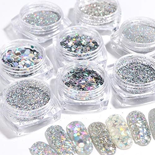 KISSBUTY Holographic Nail Art Glitter Kit 8 Boxes Shining Sequins Flakes - Image 7
