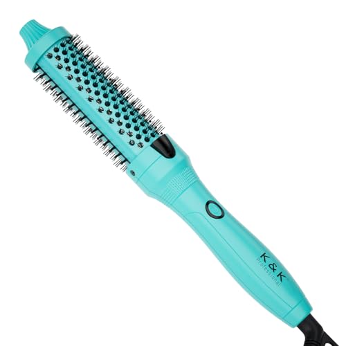 K&K Thermal Brush, 1.25 Inch Heated Round Brush, Professional Heated Curling Ceramic Tourmaline Ionic Curling Iron, Hot Styling Volumizing Brush, Dual Voltage, Green