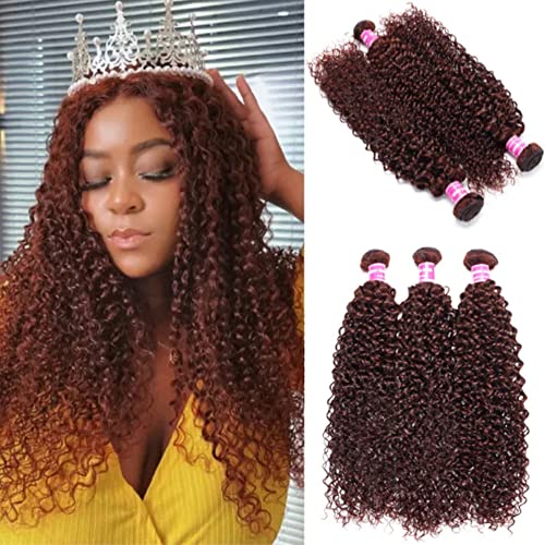 KLAIYI 18 Inch Reddish Brown Curly Human Hair Weave Bundles for Sew-In Extensions 12A Grade - Image 8