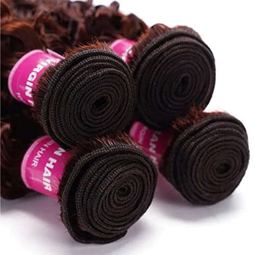 KLAIYI 18 Inch Reddish Brown Curly Human Hair Weave Bundles for Sew-In Extensions 12A Grade - Image 6