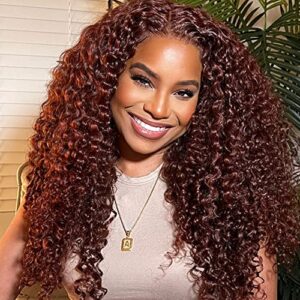KLAIYI 18 Inch Reddish Brown Curly Human Hair Weave Bundles for Sew-In Extensions 12A Grade