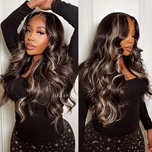 KLAIYI 20 Inch Chocolate Brown Blonde Ombre Body Wave Lace Front Wig - Image 8