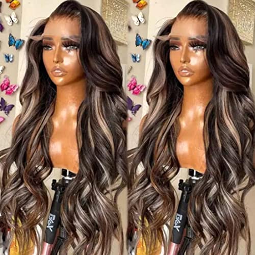 KLAIYI 20 Inch Chocolate Brown Blonde Ombre Body Wave Lace Front Wig - Image 3