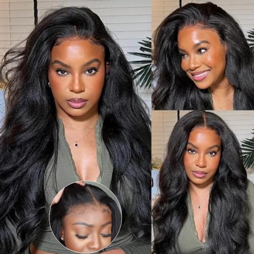 KLAIYI Pre Cut 13x4 Glueless Lace Front Wig Yaki Straight Bye Bye Knots Human Hair Put On and Go Wigs for Women Pre Bleached Pre Plucked Pre Everything Easy to Wear Beginners Wig with Baby Hair 20Inch
