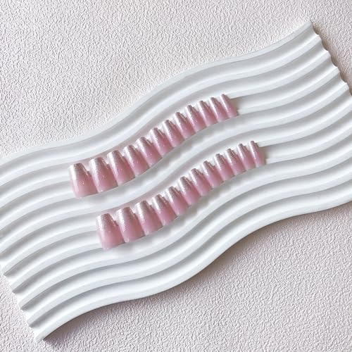 KQueenest Shimmer Ombre Pink Medium Short Coffin Press On Nails Glazed Finish - Image 4