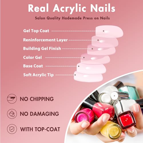 KQueenest Shimmer Ombre Pink Medium Short Coffin Press On Nails Glazed Finish - Image 6