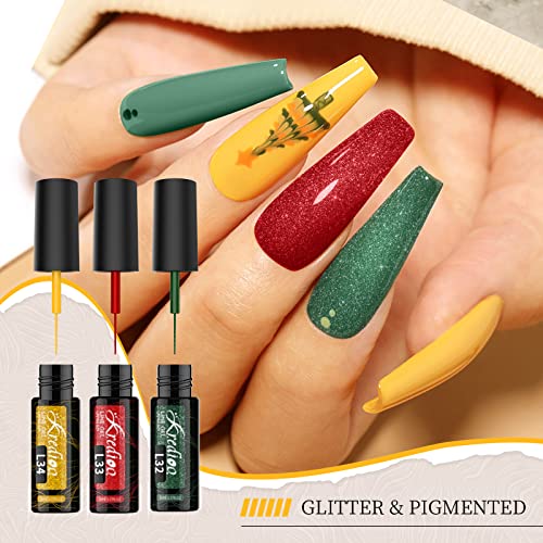 Kredioo Gel Liner Nail Art Polish, Christmas 12 Colors Soak off Polishes Kit for Fall Winter New Year Nails Designs UV Lamp Needed Salon Gel Polish with Thin Brush - Image 4