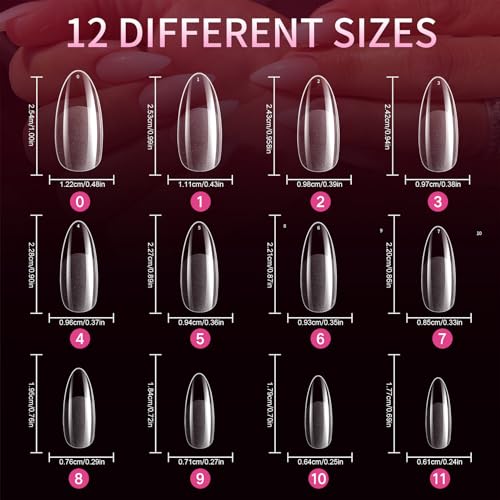 Krofaue 600Pcs Almond Clear Full Cover Press on Nail Tips 12 Sizes Half Matte Finish - Image 3