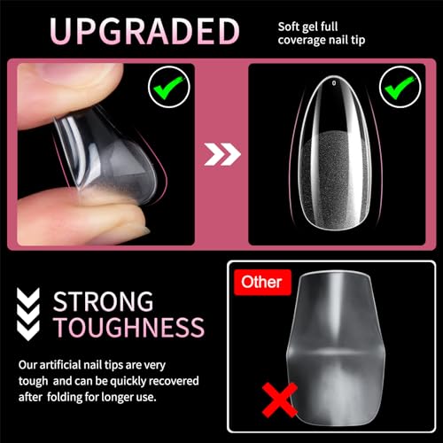 Krofaue 600Pcs Almond Clear Full Cover Press on Nail Tips 12 Sizes Half Matte Finish - Image 2