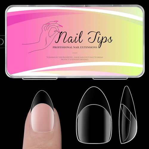 krofaue Almond Nail Tips - French Tip Black Clear False Nails 120PCS Short almond Press On Nails Full Cover Soft Gel Nail Tips Artificial Fake Nails for Professional Nails Extension Nail Salon