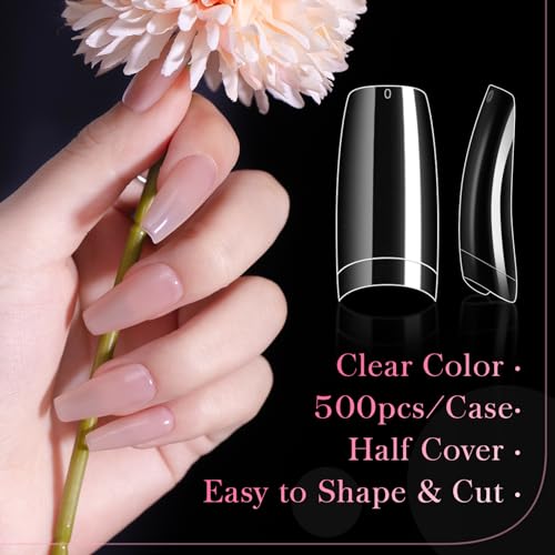 krofaue Clear Nail Tips - 500PCS Half Cover False Nails Tips 10 Sizes French Nails Tips Lady French Style Soft Gel Artificial Tip Manicure with Box for Nail Tips Art Salons and Home DIY - Image 2