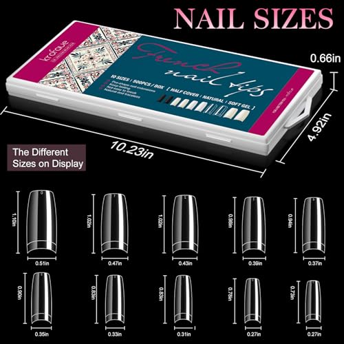 krofaue Clear Nail Tips - 500PCS Half Cover False Nails Tips 10 Sizes French Nails Tips Lady French Style Soft Gel Artificial Tip Manicure with Box for Nail Tips Art Salons and Home DIY - Image 5
