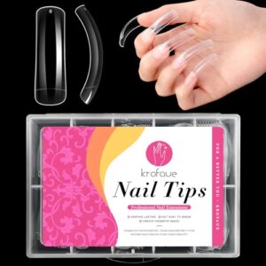 krofaue Square Nail Tips - Curved Nail Tips 100pcs Extra Long Clear Nail Tips for Acrylic Nails Professional Half Cover False Nails C Curve Fake Nail Extension Tips for Holidays Women Gift with Box