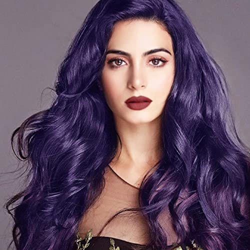 K'ryssma 22 Inch Long Wavy Purple Synthetic Lace Front Wig for Women Middle Part - Image 5