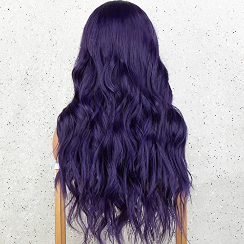 K'ryssma 22 Inch Long Wavy Purple Synthetic Lace Front Wig for Women Middle Part - Image 3