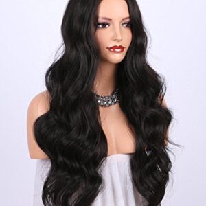 K'ryssma 24 Inch Dark Brown Long Wavy Synthetic Wig for Women Right Side Parting
