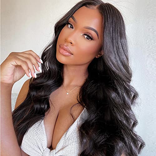 K'ryssma 30 Inch Black Synthetic Body Wave Glueless Lace Front Wig for Women