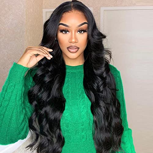 K'ryssma 22 Inch Black Synthetic Body Wave Lace Front Wig 180% Density
