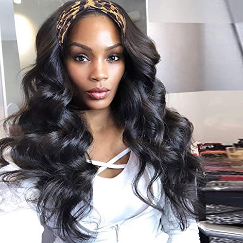 K'ryssma 24" Long Wavy Black Synthetic Glueless Headband Wig for Women Heat Resistant