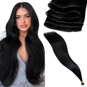 LaaVoo 18 Inch Hand Tied Jet Black Human Hair Extensions 25G Sew-In Bundles