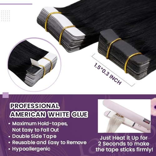 LaaVoo 28 Inch Long Black Tape In Human Hair Extensions 65g 20pcs Bundle - Image 3