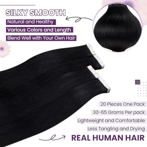 LaaVoo 28 Inch Long Black Tape In Human Hair Extensions 65g 20pcs Bundle - Image 2