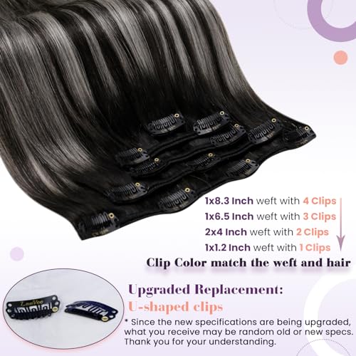 LaaVoo 20 Inch Black Ombre Silver Grey Balayage Straight Human Hair Clip-In Extensions 80g 5pcs - Image 3