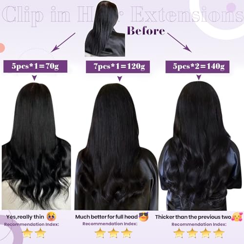 LaaVoo 20 Inch Black Ombre Silver Grey Balayage Straight Human Hair Clip-In Extensions 80g 5pcs - Image 4