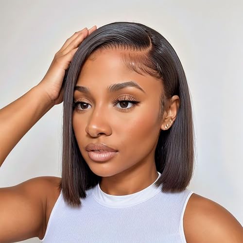 Lace Front Bob Wigs Human Hair 13x4 HD Lace Front Wigs Human Hair Pre Plucked Glueless Wigs Human Hair Frontal Wigs Brazilian Virgin Human Hair 180 Density Wigs (10 Inch)