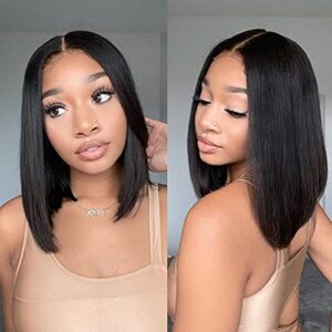 Lace Front Human Hair Wigs for Black Women 13x4 HD Lace Front 180 Density Straight Wigs for Brazilian Virgin Human Hair Transparent Pre Plucked Wig Natural Black 8 Inch (8")