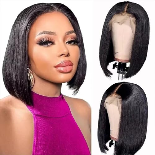 Lace Front Wig 13X4 HD Short Bob Wig Human Hair Straight 200% Density Wigs for Black Women Human Hair Pre Plucked with Baby Hair Natural Color 14Inch