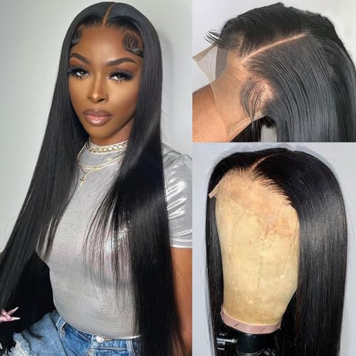 Lace Front Wigs Human Hair 5x5 HD Lace Closure Wigs Human Hair Pre Plucked,180% Density Human Hair Wigs Brazilian Straight Human Hair 5x5 Lace Closure Wigs Glueless For Women Glueless 26 Inch