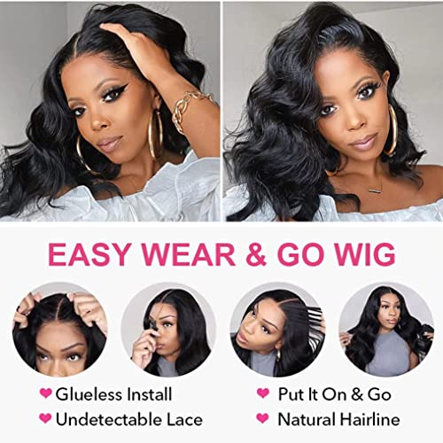 Lace Front Wigs Human Hair Pre Plucked Body Wave Glueless Human Hair Wig 13x4 HD Lace Frontal Wigs Human Hair for Women 180% Density Natural Black 12 Inch - Image 5